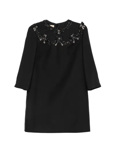 Valentino Crystal-embellished Bow-detail Dress In Black