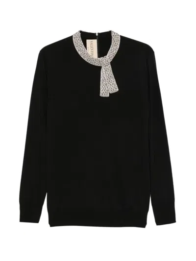 Valentino Crystal-embellished Bow-detail Sweater In Black