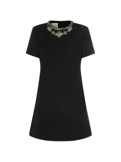 Valentino Crystal-embellished Dress In Black
