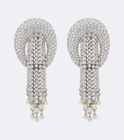 Valentino Garavani Crystal-embellished Faux Pearl Clip-on Earrings In Silver