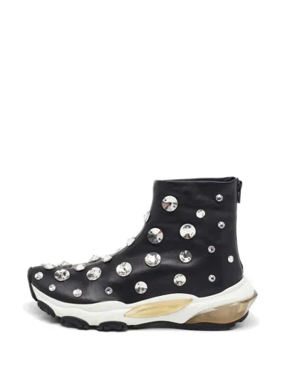Pre-owned Valentino Garavani Crystal-embellished High-top Sneakers In Black