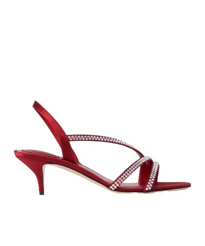 Valentino Garavani Crystal-embellished Kitten Heel Sandals In Red