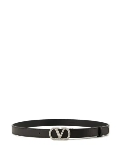 Valentino Garavani Crystal-embellished Leather Belt In Black