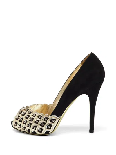 Pre-owned Valentino Garavani Crystal-embellished Peep-toe Platform Pumps In Black