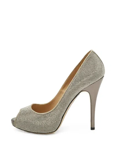Pre-owned Valentino Garavani Crystal-embellished Peep-toe Pumps In Gray