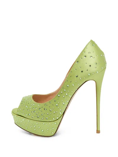 Pre-owned Valentino Garavani Crystal-embellished Platform Pumps In Green