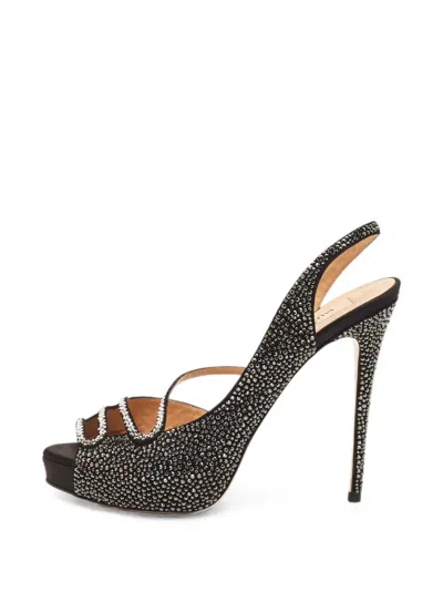 Pre-owned Valentino Garavani Crystal-embellished Platform Sandals In Black