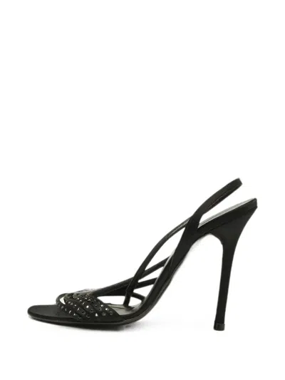 Pre-owned Valentino Garavani Crystal-embellished Slingback Sandals In Black