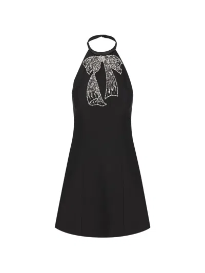 Valentino Dress Front Embroidery Halter Neckline In Black