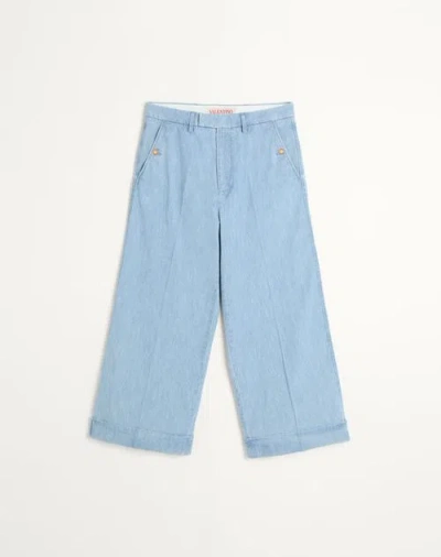 Valentino Cuffed Denim Trousers In Clear Blue