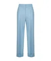 Valentino Light Blue Virgin Wool And Silk Straight Trousers In Blue