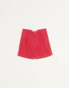 Valentino Straight-leg Pleated Linen Bermuda Shorts In Rouge Cerise