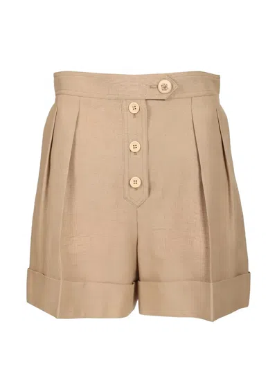 Valentino Tailored Shorts Linen Blend Pleated Design In Brown