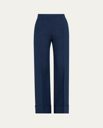Valentino Cuffed Suiting Wool Trousers In Indigo