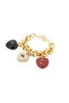 Valentino Cuore Bracelet In Antique Brass  Rosso  Nero  & Crystal
