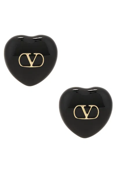 Valentino Garavani Cuore Earrings In Oro & Nero