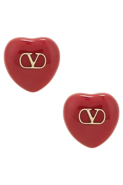 Valentino Garavani Cuore Earrings In Oro & Rosso