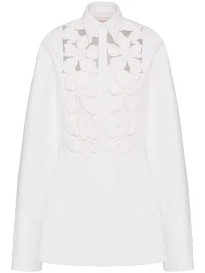 VALENTINO WHITE FLORAL-EMBROIDERY COTTON SHIRT DRESS