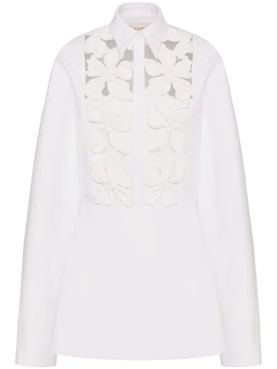 Valentino Floral-embroidered Cut-out Shirtdress In White