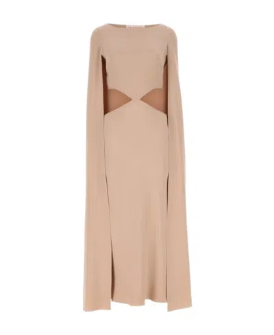 Valentino Cut-out Pleated Cape Dress In Neutral