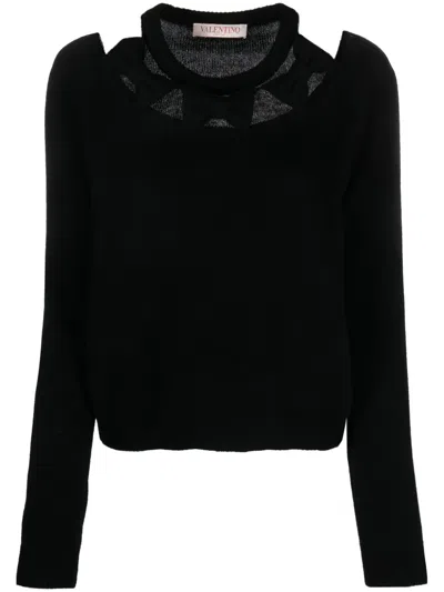 Valentino Cut-out Virgin-wool Jumper In Black
