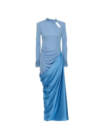 Valentino Cut-out Draped Maxi Dress In Blue