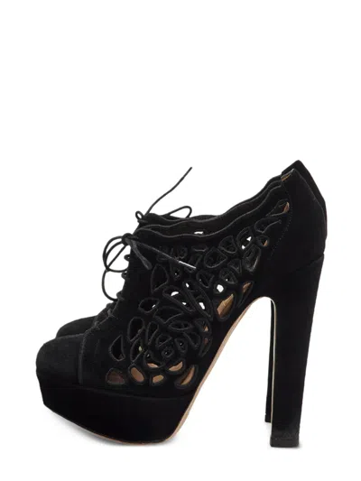 Pre-owned Valentino Garavani Cut-out Lace-up Ankle Boots In Black