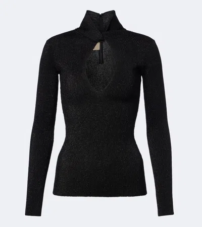 Valentino Cut-out Lamé Sweater In Black