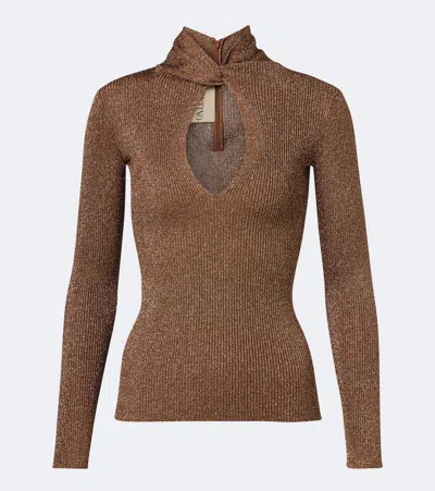Valentino Cut-out Lamé Sweater In Gold