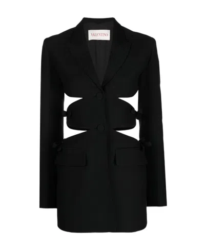 Valentino Cut-out Single-breasted Blazer In Black