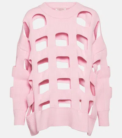 Valentino Cutout Wool Sweater In Pink