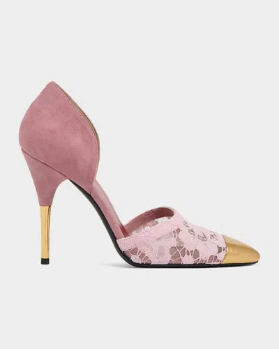 Valentino Garavani D & Apos;orsay Lace-embellished Suede Pump In Multi