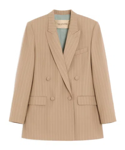 Valentino Jacket Padded Shoulders Pinstripes Notched Lapels In Neutral