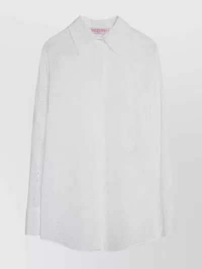 Valentino Daisy Embroidered Organdis Shirt In White