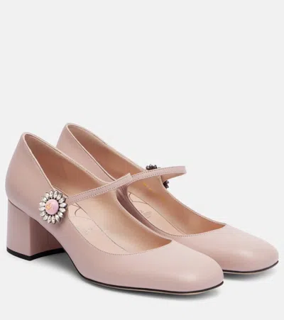 Valentino Garavani Daisy Jewel 55 Leather Mary Jane Pumps In Pink