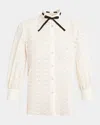Valentino Daisy Polka-dot Sangallo Button-down Shirt In Neutral