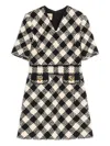 Valentino Damier Tweed Mini Dress In Black