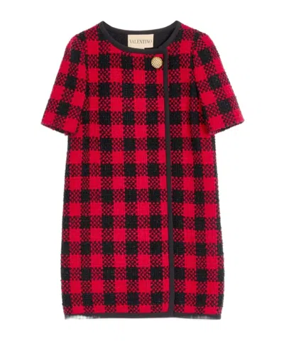Valentino Damier Tweed Short Dress In Red
