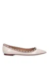 Valentino Womens Rockstud Pointed-toe Leather Flats White/comb In White