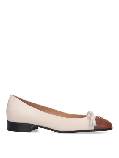 Valentino Garavani Ivory Leather Vlogo Signature Ballerinas In Multi