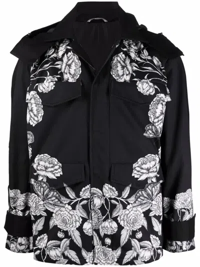 Valentino Caban Printed Jacket In Black