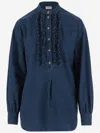 Valentino Ruffle Denim Shirts In Blue