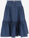 Valentino Dark Blue Cotton Midi Skirt