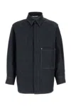 Valentino Denim Overshirt With Hidden Buttoning And Leather Logo Patch In Dark Blue
