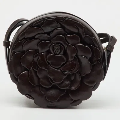 Pre-owned Valentino Garavani Dark Brown Leather Atelier 03 Rose Edition Round Shoulder Bag