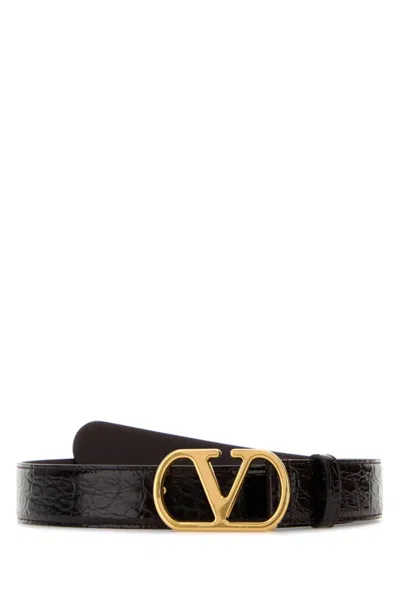 Valentino Garavani Leather Belt With Adjustable Length And Gold-tone Buckle In Black