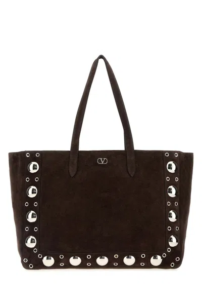 Valentino Garavani Dark Brown Suede Nellcôte Shopping Bag