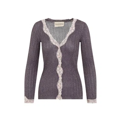 Valentino Dark Grey Knitted V Neck Sweater In Purple