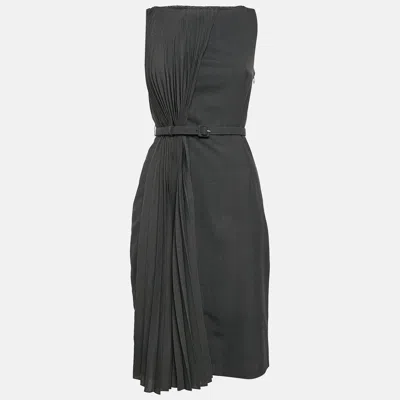 Pre-owned Valentino Dark Grey Wool Blend Pleated Sleeveless Short Dress M