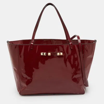 Pre-owned Valentino Garavani Dark Red Patent Leather Rockstud Shopper Tote